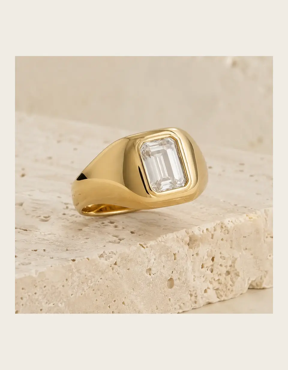 Maison Vela Solstice Signet with an emerald-cut stone