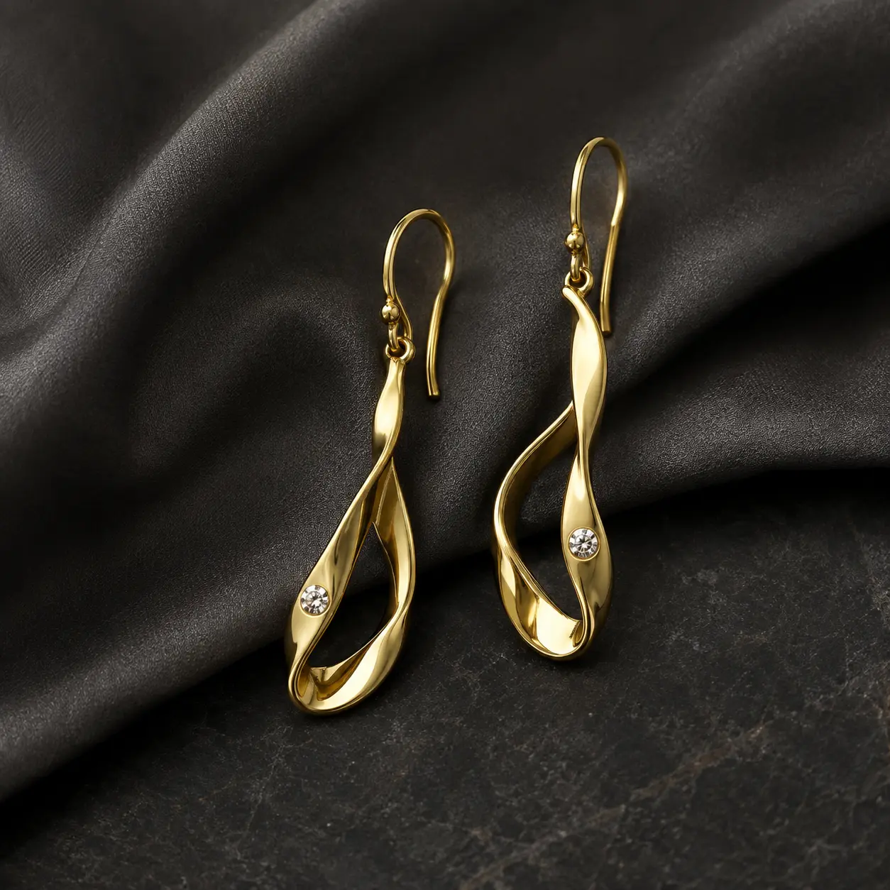 Ribbon Drop Earrings in 18k gold